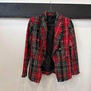 Rachel Zoe Red and Green Plaid Blazer